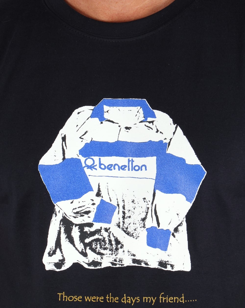 80s Casuals Benetton T-Shirt mit Rugby-Print, Marineblau