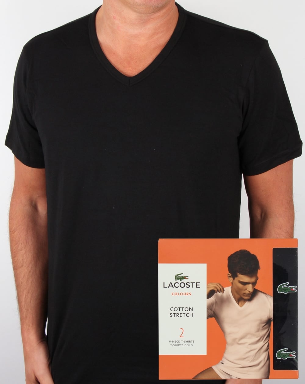 Lacoste – T-Shirts mit V-Ausschnitt im Doppelpack, Schwarz
