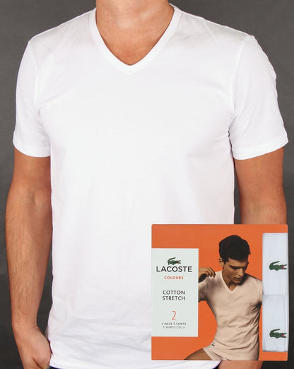 Lacoste – T-Shirts mit V-Ausschnitt im Doppelpack, Weiß