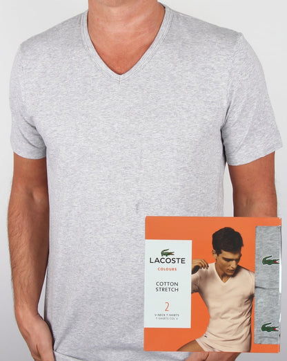 Lacoste – T-Shirts im Doppelpack mit V-Ausschnitt, Grau