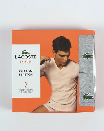 Lacoste – T-Shirts im Doppelpack mit V-Ausschnitt, Grau