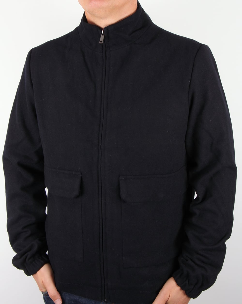 Bellfield – Bomberjacke aus Wolle mit Trichterkragen in Marineblau