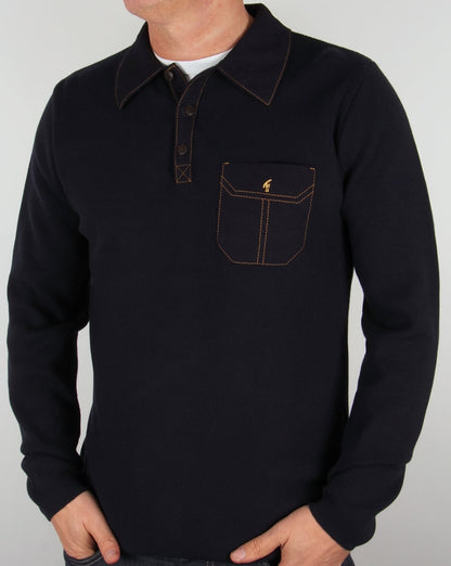 Gabicci Vintage Strick-Langarm-Poloshirt Marineblau