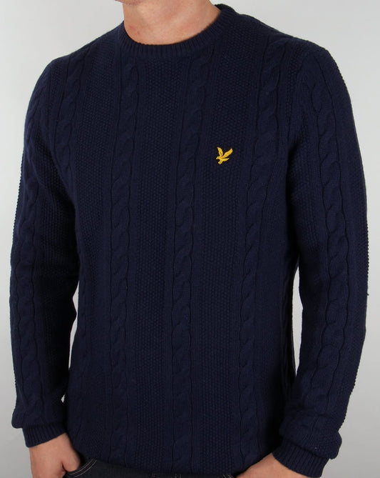 Lyle and Scott Lyle And Scott – Zopfmusterpullover aus Lammwolle in Marineblau