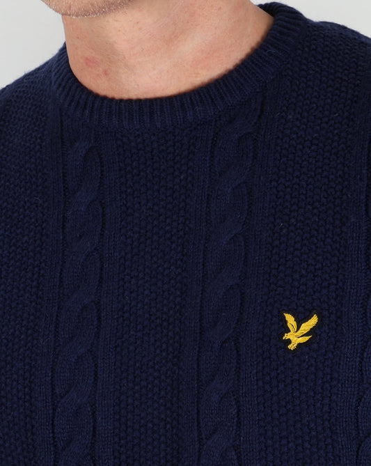 Lyle and Scott Lyle And Scott – Zopfmusterpullover aus Lammwolle in Marineblau