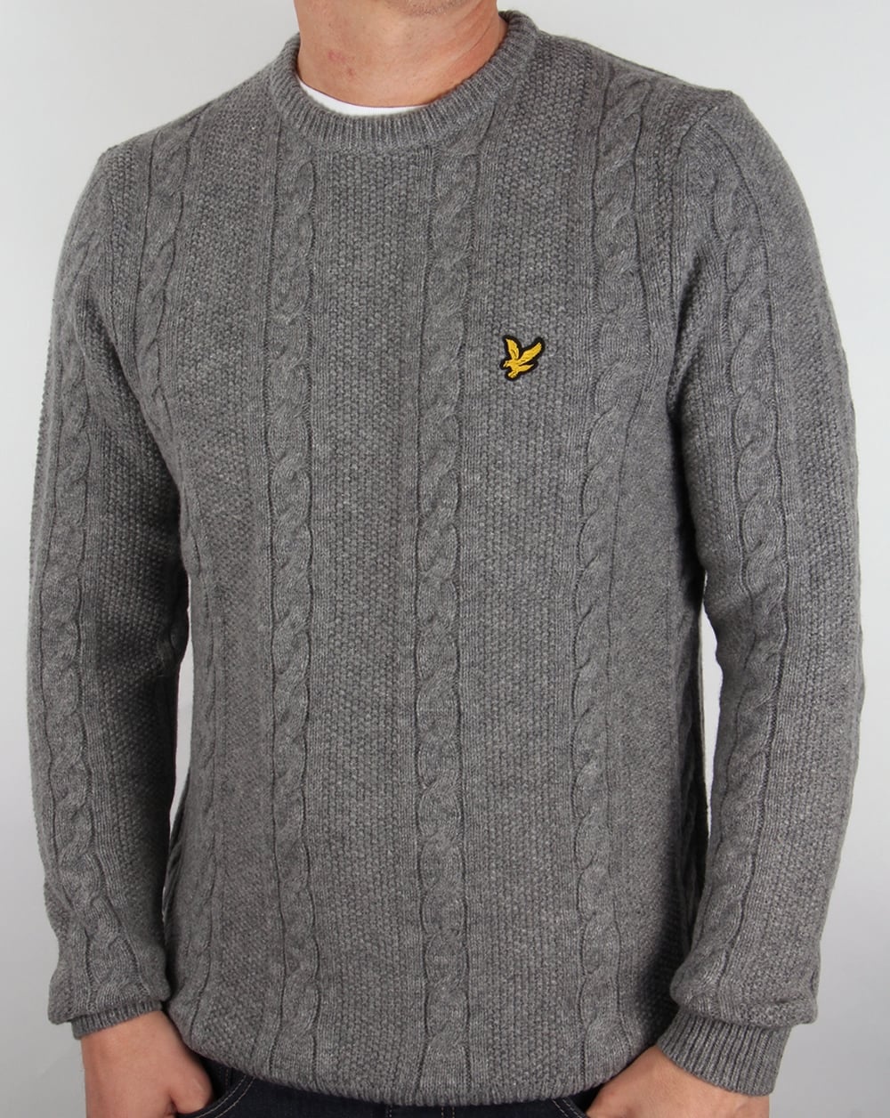 Lyle And Scott Cable Knit Lambswool Jumper Grey Marl