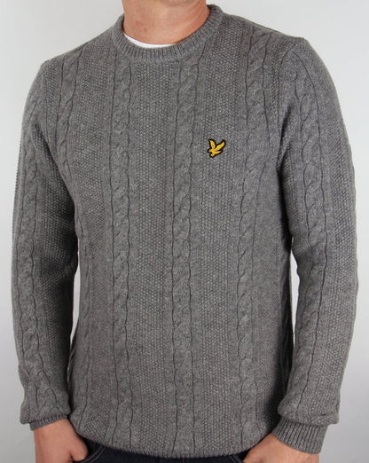 Lyle And Scott – Zopfmusterpullover aus Lammwolle in Graumeliert