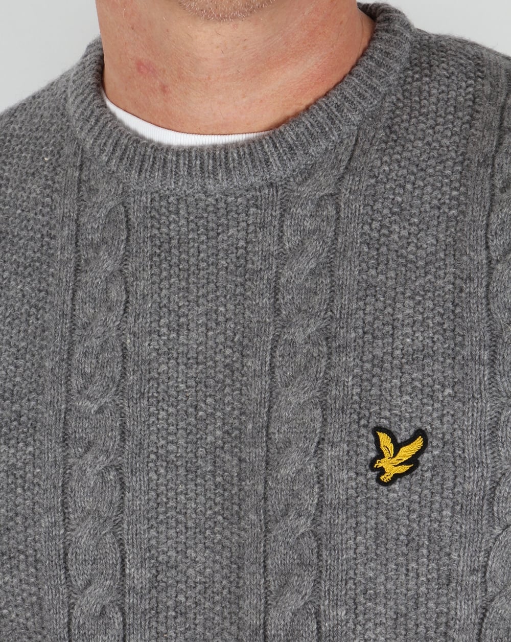 Lyle And Scott – Zopfmusterpullover aus Lammwolle in Graumeliert