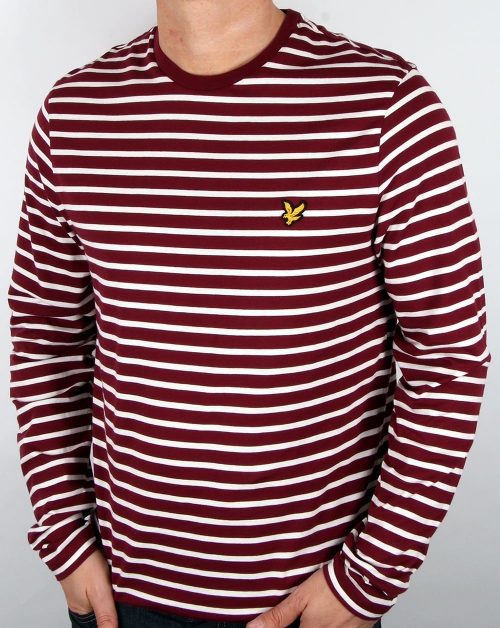 Lyle And Scott – Langärmliges T-Shirt mit bretonischen Streifen in Bordeauxrot