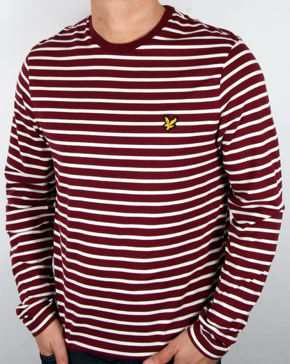 Lyle And Scott – Langärmliges T-Shirt mit bretonischen Streifen in Bordeauxrot