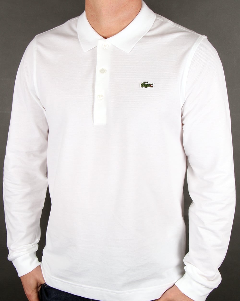 Lacoste Langarm-Poloshirt Weiß