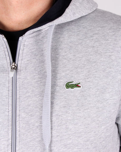 Lacoste Kapuzenpullover mit durchgehendem Reißverschluss Hellgrau/Marineblau