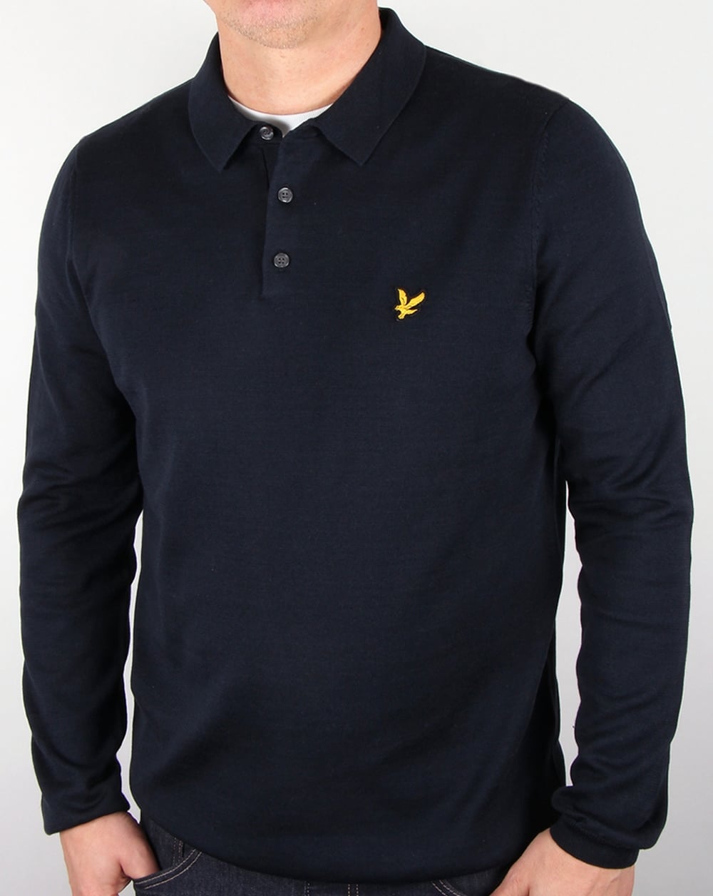 Lyle And Scott Gestricktes Poloshirt mit langen Ärmeln, Marineblau