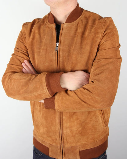 Bellfield – Bomberjacke „Plato“ aus Wildleder in Hellbraun