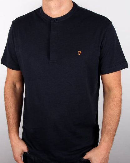 Farah – Weddell – Leinen-T-Shirt in Marineblau meliert