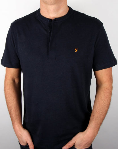 Farah – Weddell – Leinen-T-Shirt in Marineblau meliert
