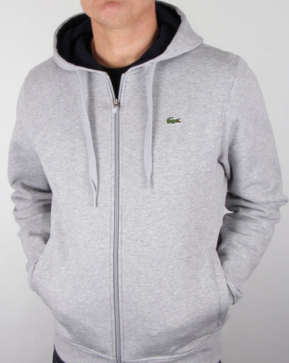 Lacoste Kapuzenpullover mit durchgehendem Reißverschluss Hellgrau/Marineblau