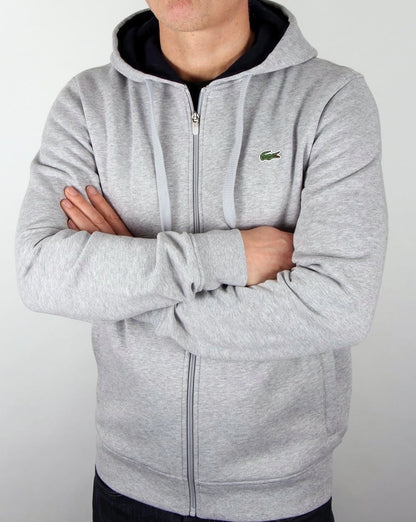 Lacoste Kapuzenpullover mit durchgehendem Reißverschluss Hellgrau/Marineblau