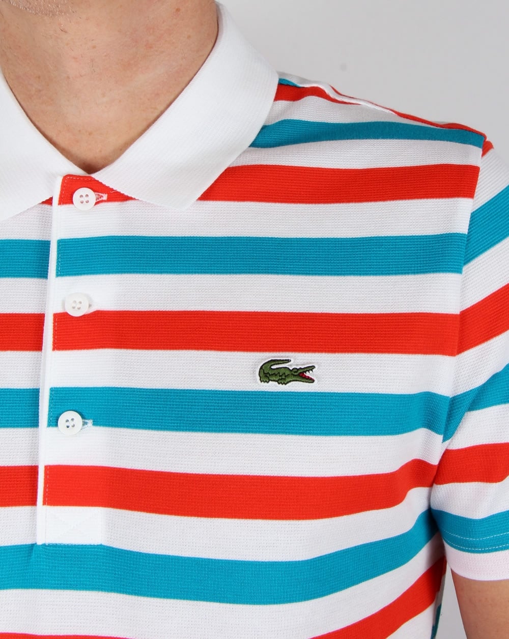 Lacoste Fine Stripe Poloshirt Weiß/Rot/Blau