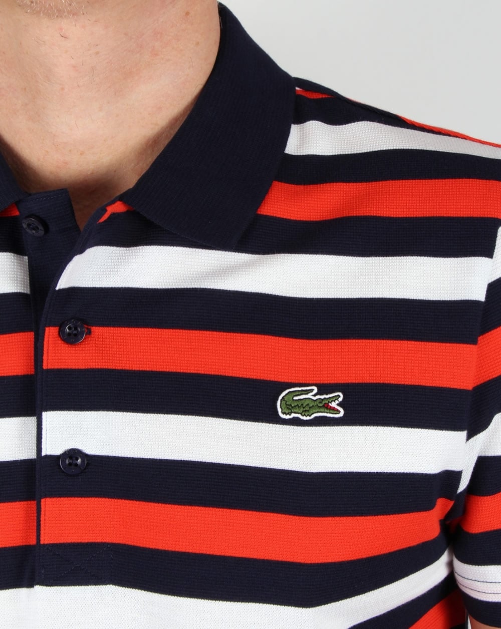 Lacoste Fine Stripe Poloshirt Marineblau/Rot/Weiß