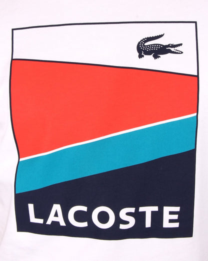 Lacoste – T-Shirt mit geometrischem Print, Weiß/Ätna-Rot