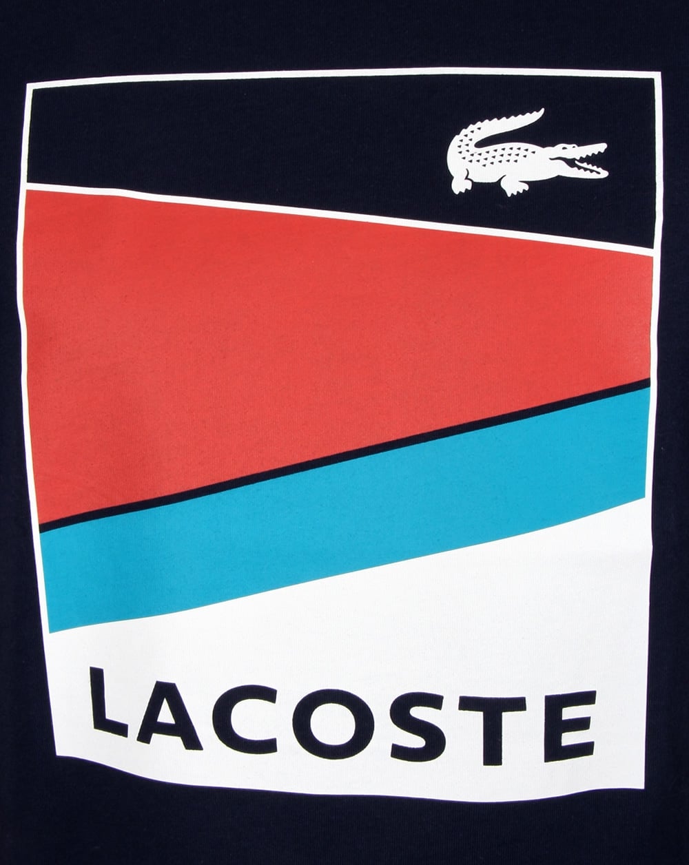 Lacoste – T-Shirt mit geometrischem Print, Marineblau/Ätna-Rot