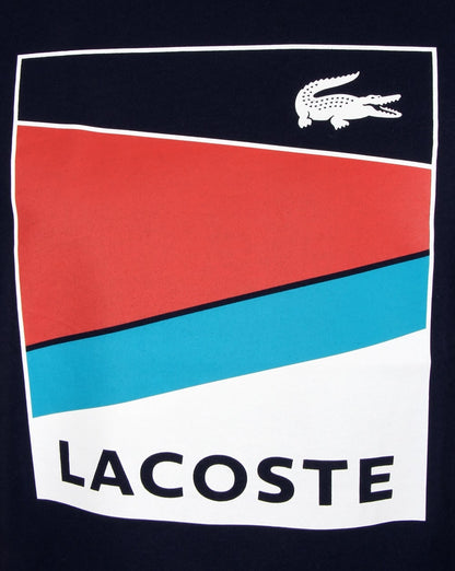 Lacoste – T-Shirt mit geometrischem Print, Marineblau/Ätna-Rot