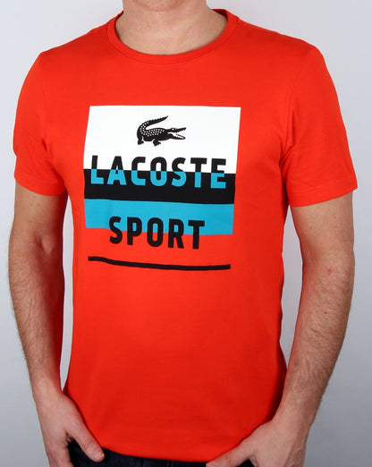 Lacoste Sport Print T-Shirt Ätnarot/Weiß