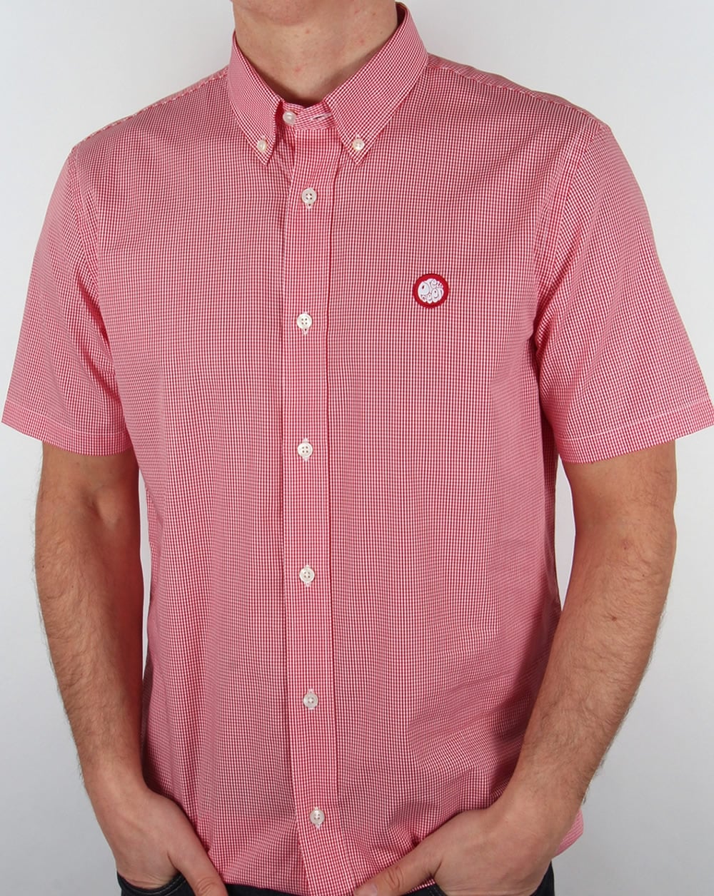 Pretty Green Glendale Kurzarmhemd mit Vichy-Karomuster, Rot