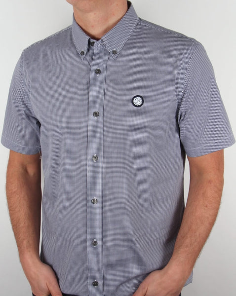 Pretty Green Glendale Short Sleeve Gingham Shirt Navy