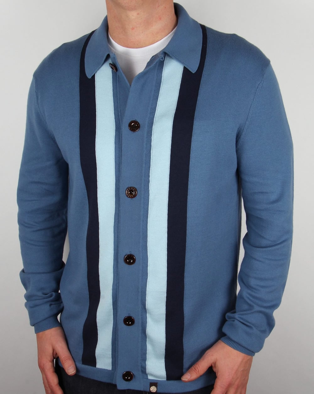 Pretty Green Parlington Strickjacke mit Knöpfen, Mittelblau