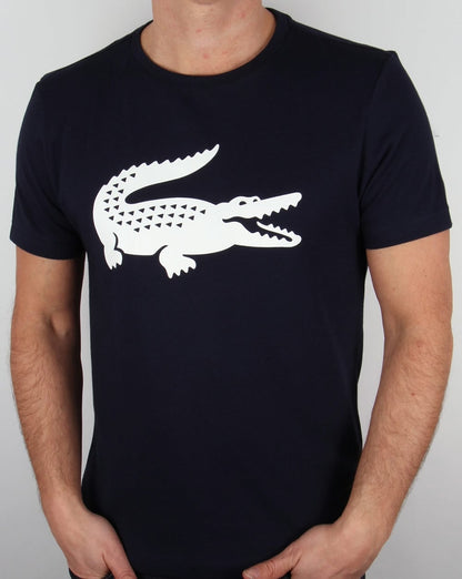 Lacoste T-Shirt mit Kroko-Print Marineblau/Weiß