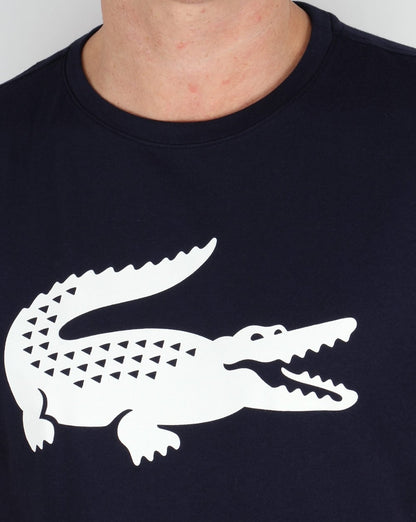 Lacoste T-Shirt mit Kroko-Print Marineblau/Weiß