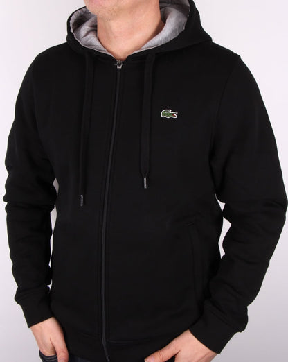 Lacoste – Kapuzenpullover mit durchgehendem Reißverschluss, Schwarz/Silber