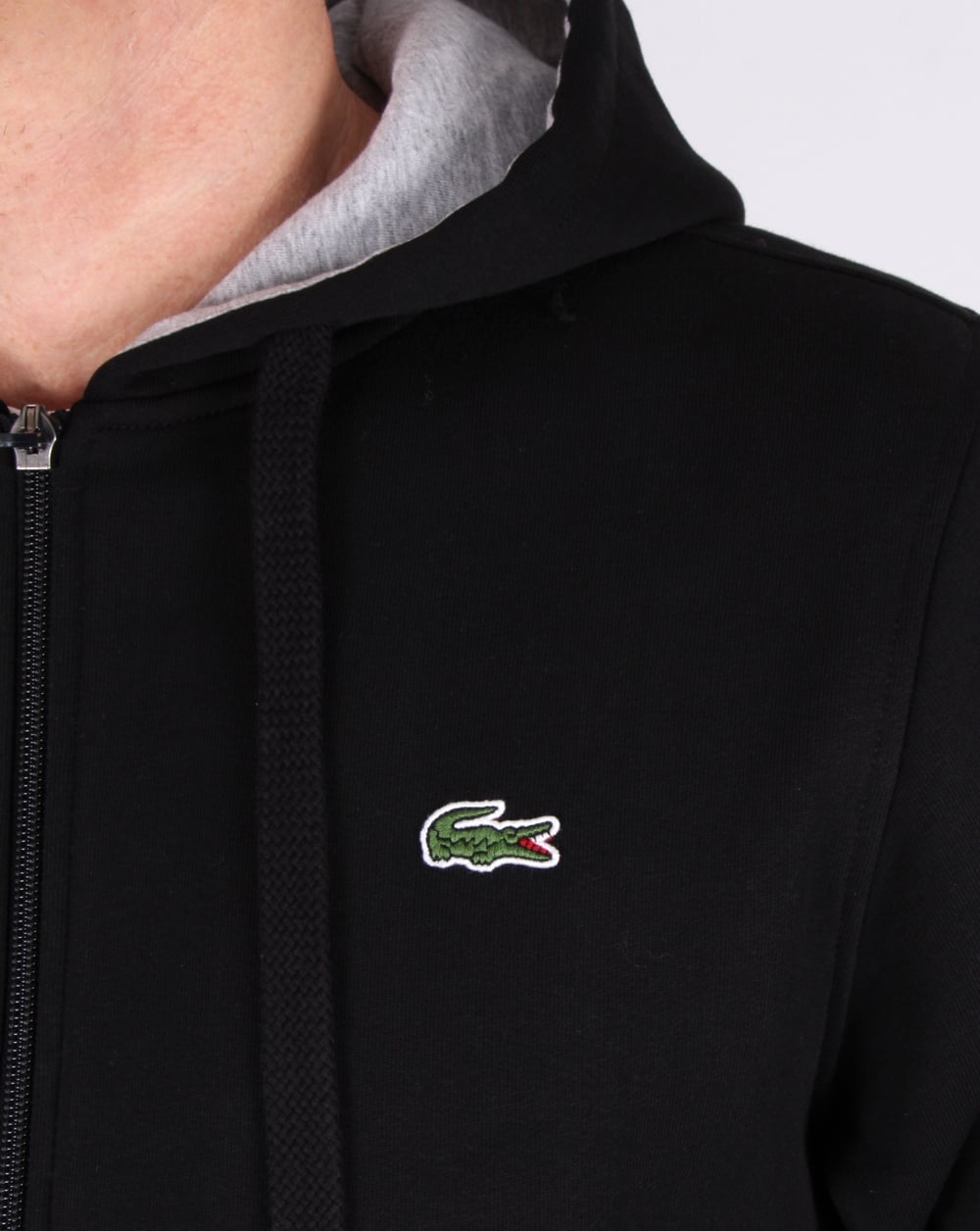 Lacoste – Kapuzenpullover mit durchgehendem Reißverschluss, Schwarz/Silber