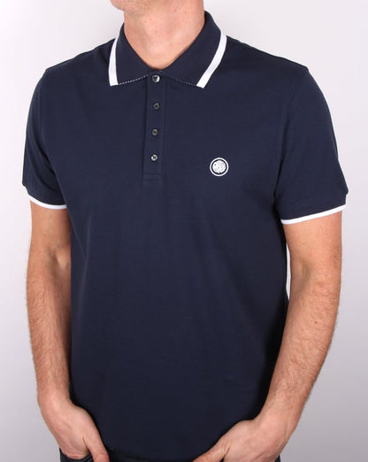 Pretty Green – Poloshirt mit mehreren Streifen, Marineblau