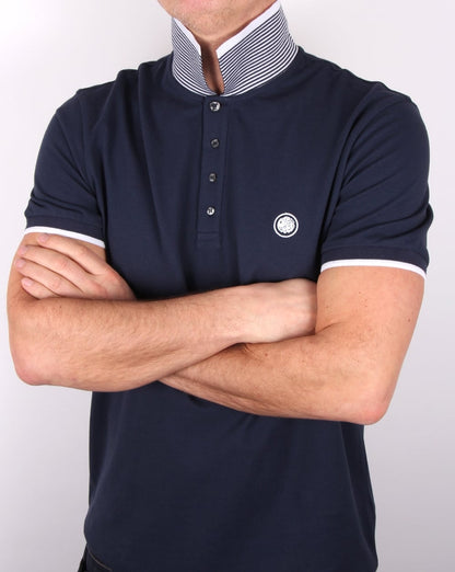 Pretty Green – Poloshirt mit mehreren Streifen, Marineblau