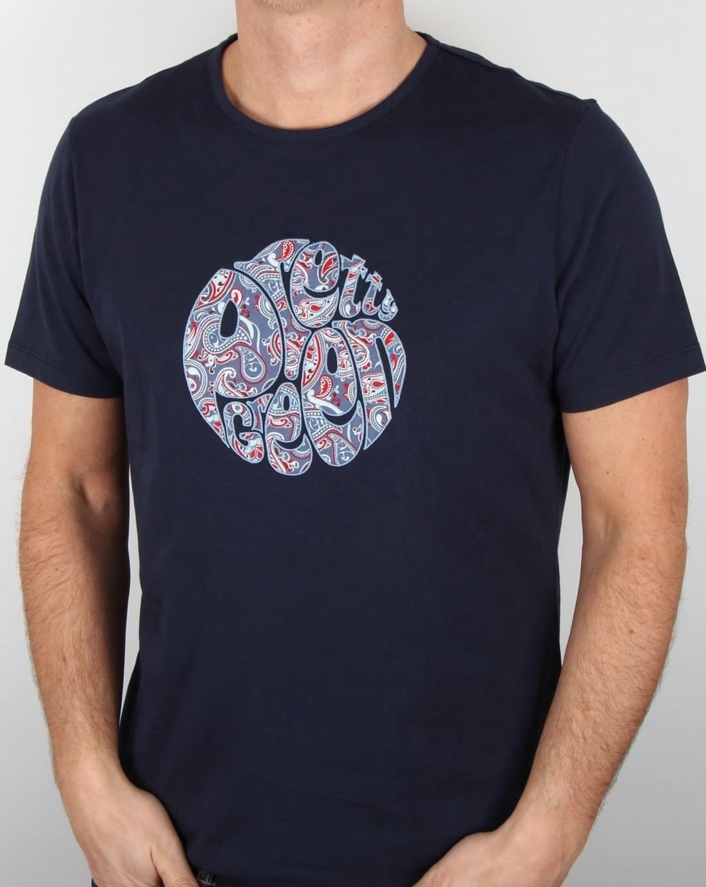 Pretty Green – Camley – T-Shirt mit Paisley-Applikation, Marineblau