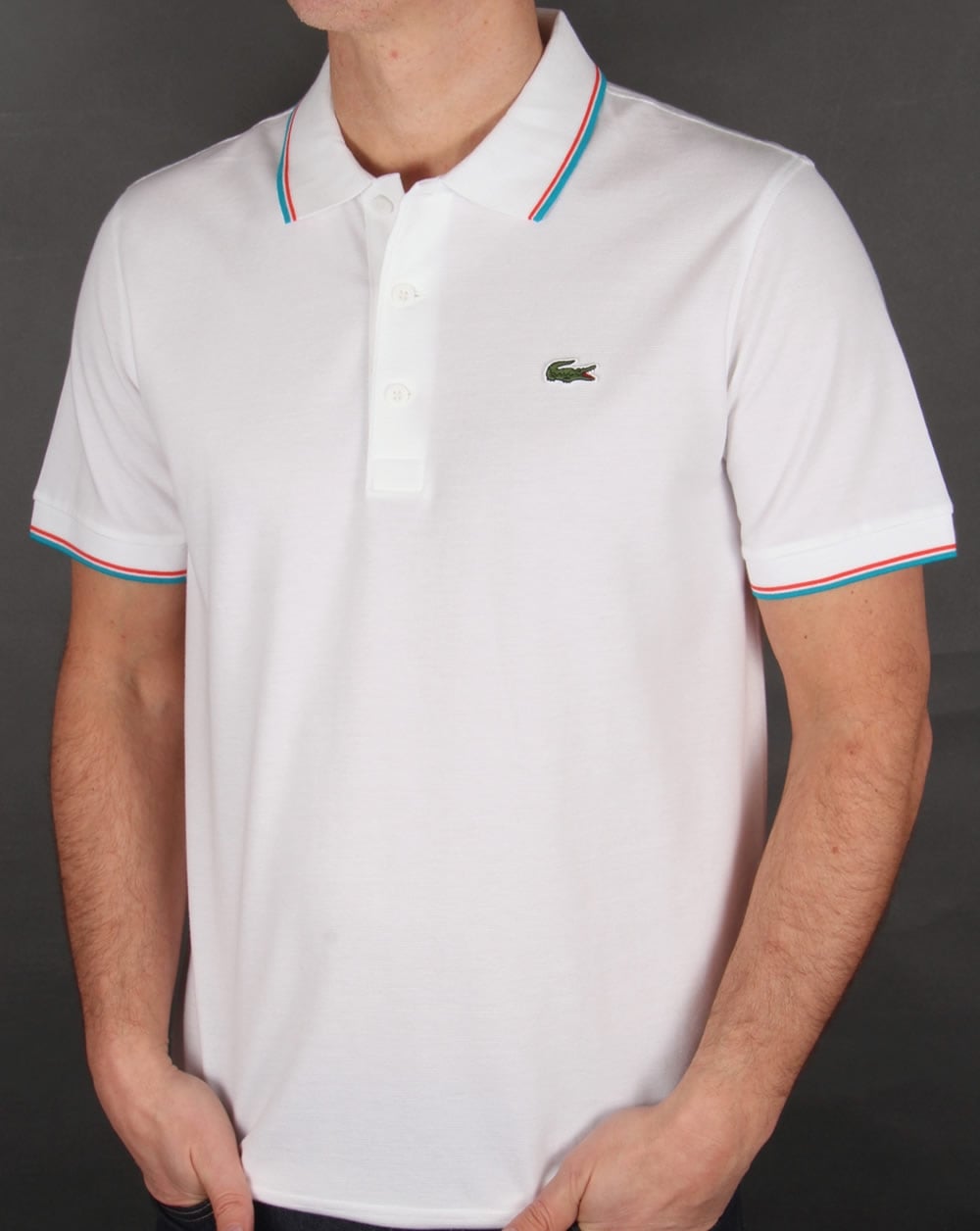 Lacoste Poloshirt mit Streifen Weiß/Ozean