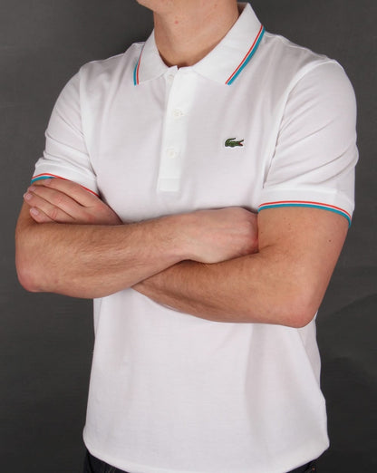 Lacoste Poloshirt mit Streifen Weiß/Ozean