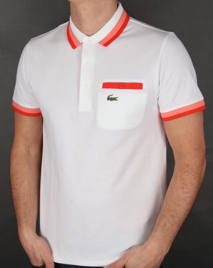 Lacoste Poloshirt mit Taschendetail Weiß/Rot