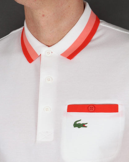 Lacoste Poloshirt mit Taschendetail Weiß/Rot