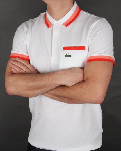 Lacoste Poloshirt mit Taschendetail Weiß/Rot