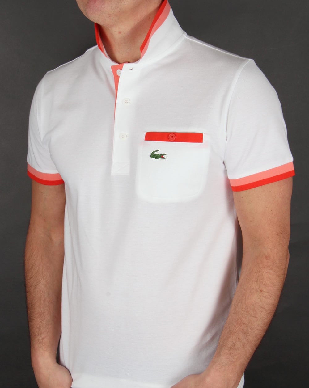 Lacoste Poloshirt mit Taschendetail Weiß/Rot