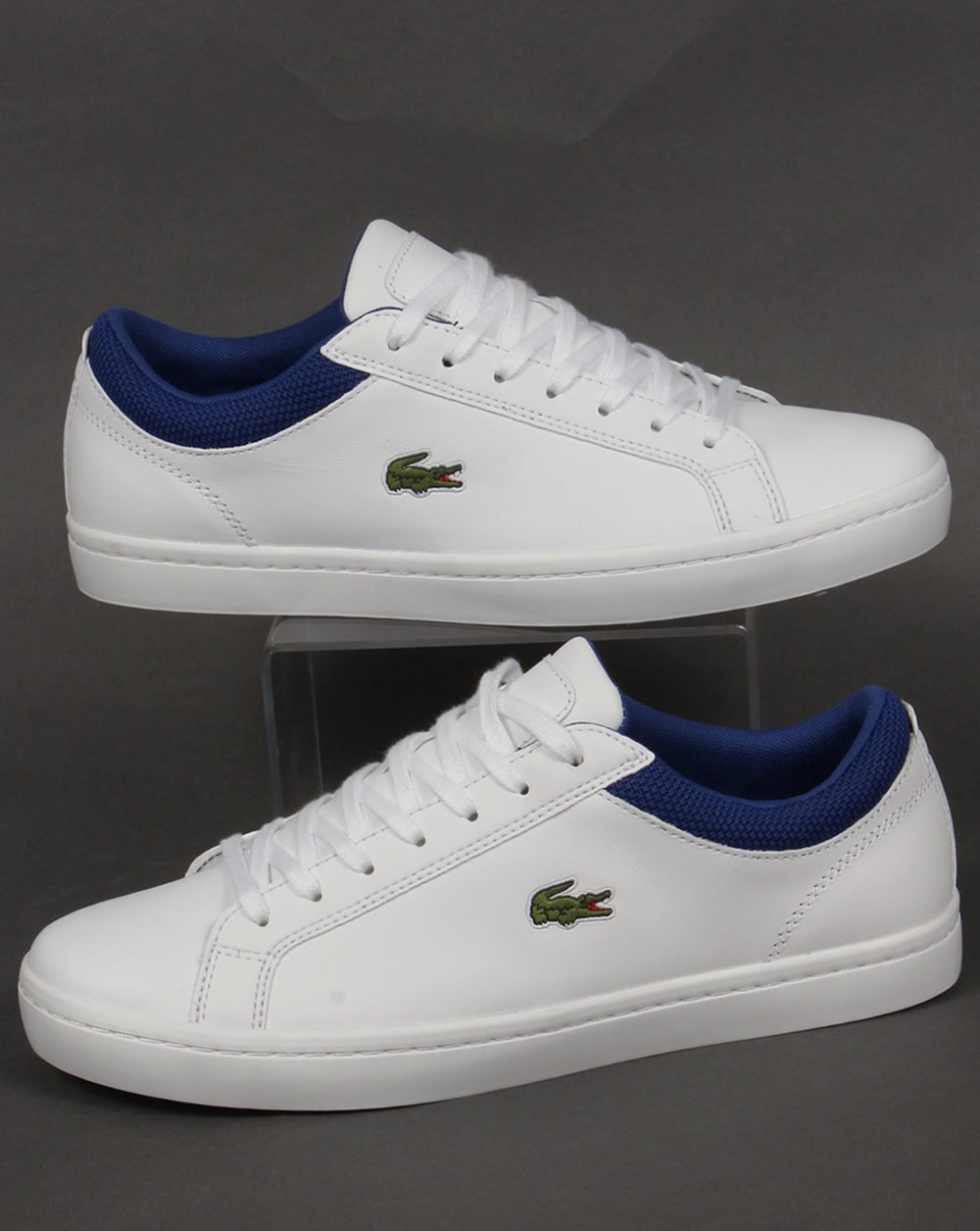 Lacoste Straightset Leder-Sneaker Weiß/Blau