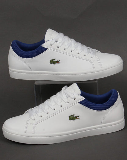 Lacoste Straightset Leder-Sneaker Weiß/Blau