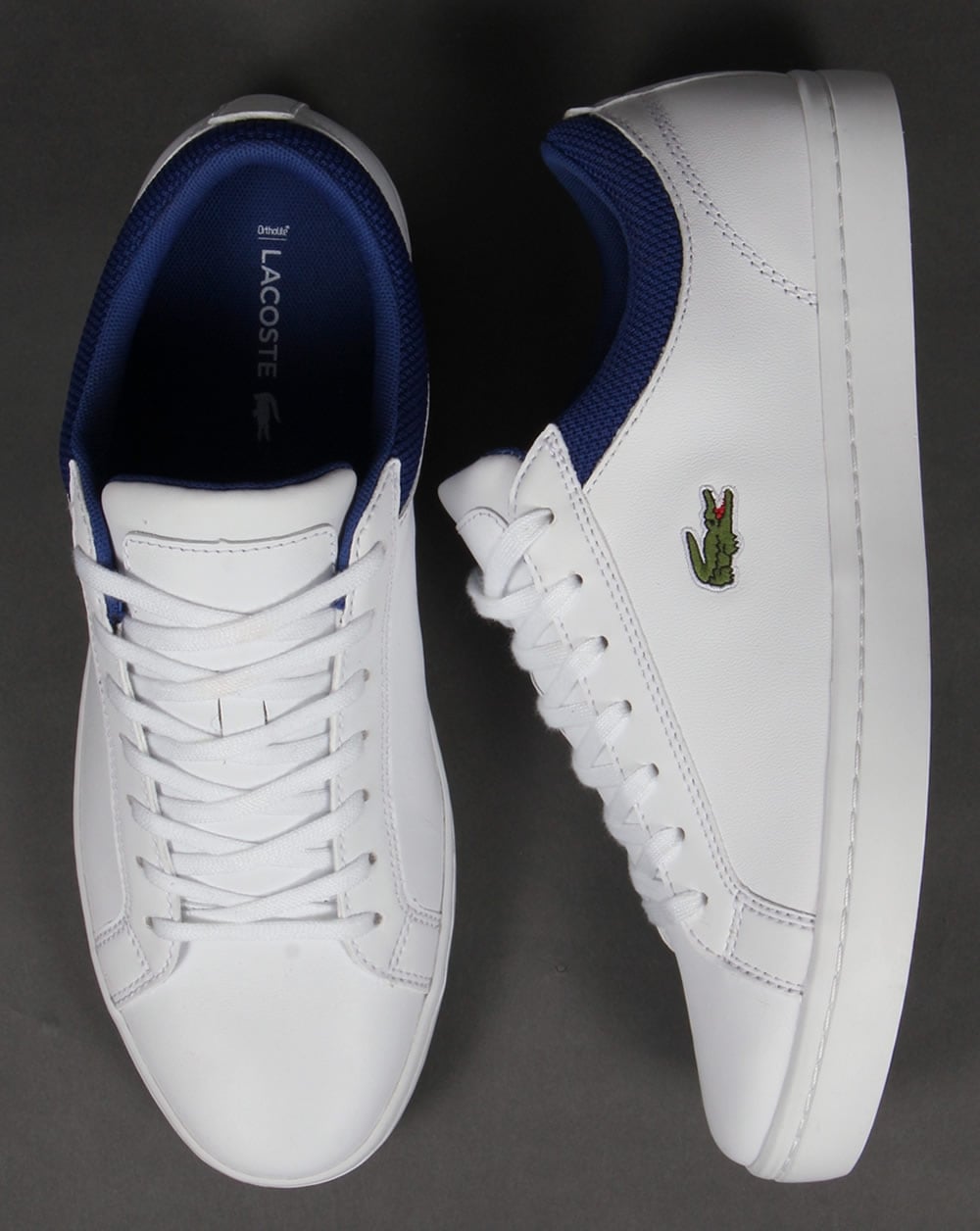 Lacoste Straightset Leder-Sneaker Weiß/Blau