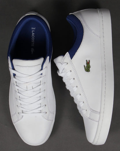 Lacoste Straightset Leder-Sneaker Weiß/Blau