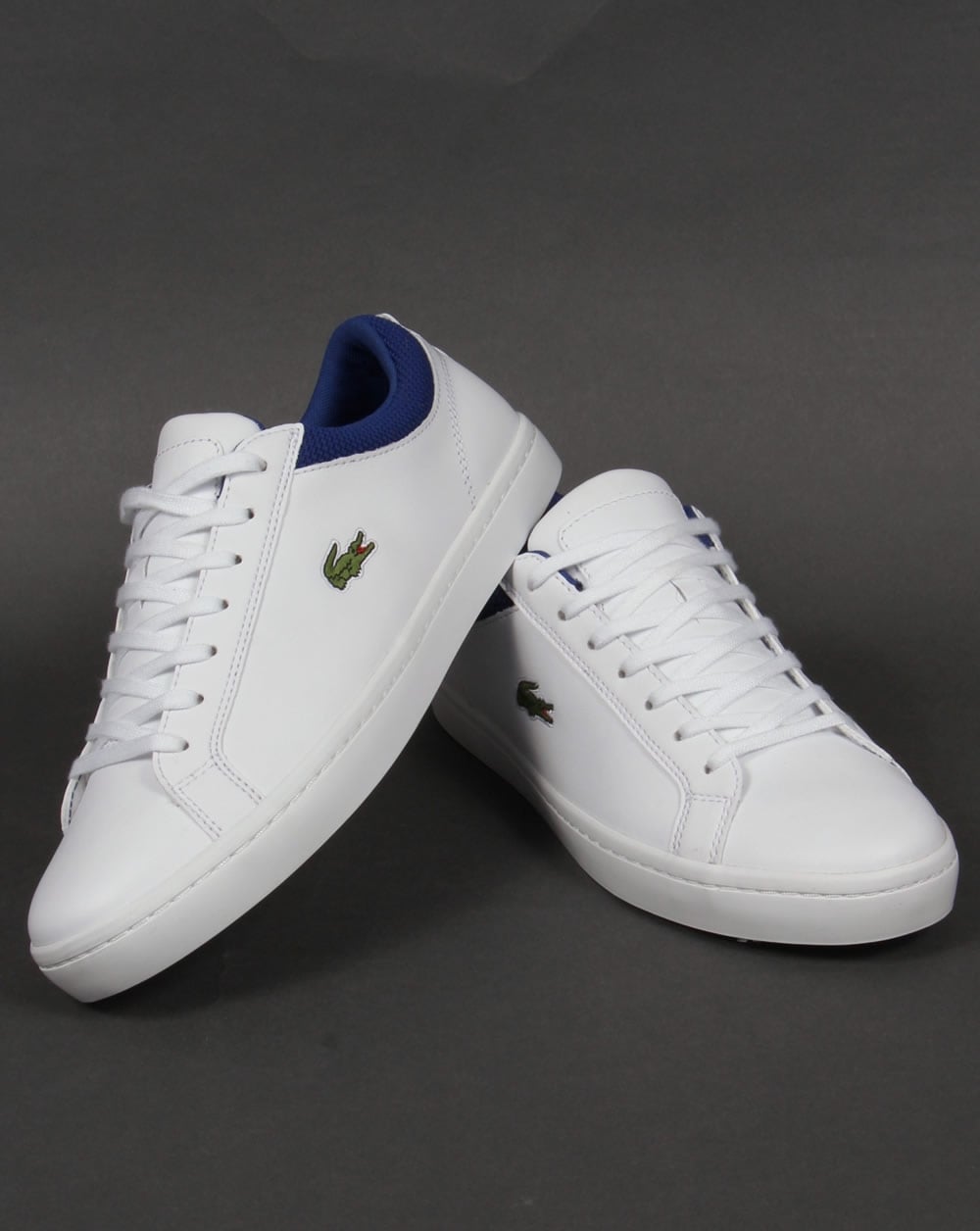 Lacoste Straightset Leder-Sneaker Weiß/Blau