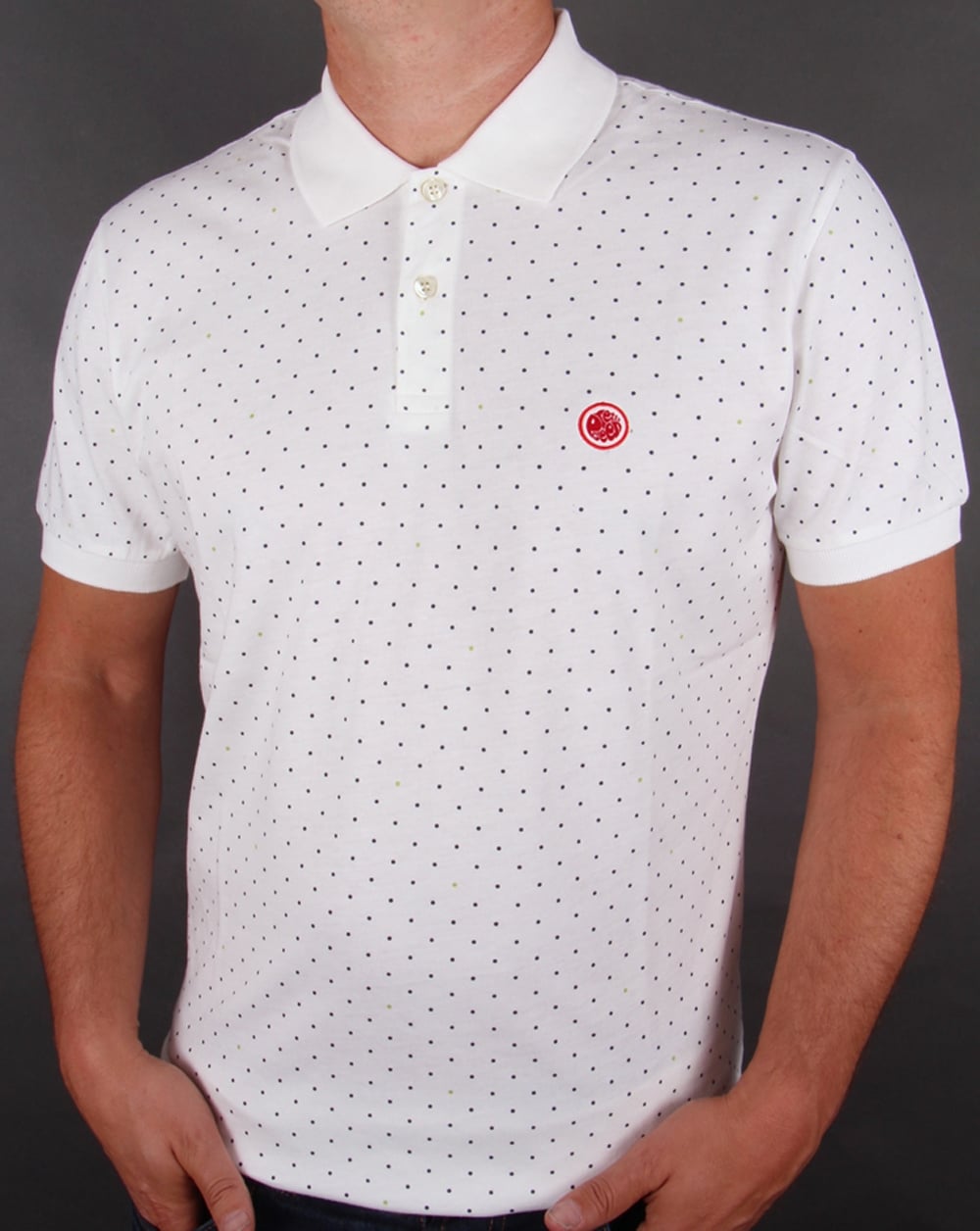 Pretty Green Poloshirt mit Punkten, Weiß/Marineblau